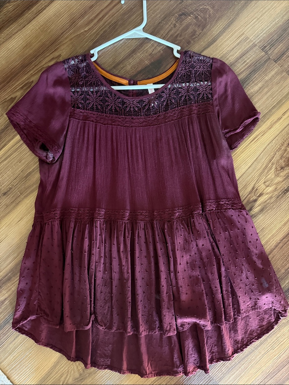Xhilaration Burgundy Short-Sleeve Peasant Tunic Top